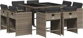 vidaXL 9 részes szürke polyrattan kerti étkezőgarnitúra párnával