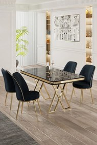Vals étkezőgarnitúra, fekete márvány-arany, 130 cm – TR240CHR2343