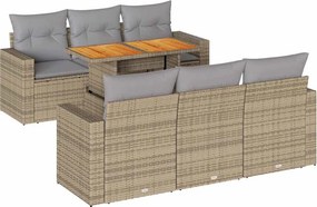 vidaXL 7 részes bézs polyrattan kerti ülőgarnitúra párnákkal