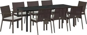 vidaXL Kert étkező szett 9 pcs Barna és fekete PE Rattan