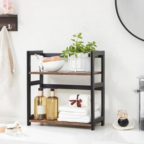 Fekete 2 szintes fűszertartó polc bambusz kerettel 42 × 18 × 43 cm