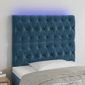 sötétkék bársony LED-es fejtámla 90x7x118/128 cm