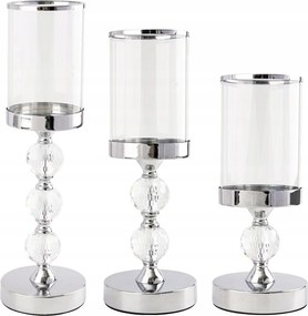 Gyertyatartó lampionok glamour fém kristály üveg szett króm 3 db