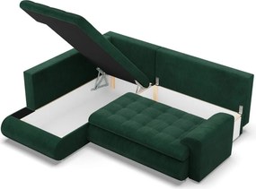 Tokio sarokkanapé, L alakú háttámlával, 2 ágyneműtartóval, kordbársony, baloldali, zöld