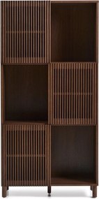 Sötétbarna könyvespolc tolóajtóval, diófa dekorral 84,5x170x42,5 cm Beyla – Kave Home