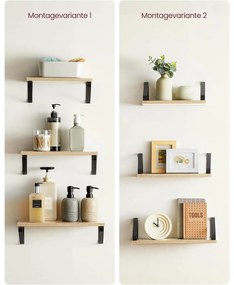 Fali polc, lebegő polc, 3 darabos készlet, tölgy-fekete