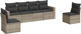 vidaXL 6 részes világosszürke polyrattan kerti ülőgarnitúra párnákkal