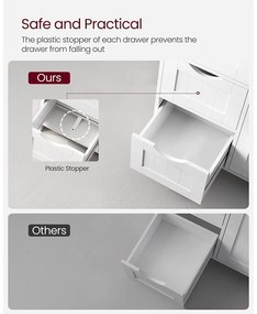 Szabadon álló ajtós, 3 fiókos szekrény, fehér 60x30x81cm