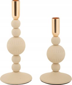 Fém Gyertyatartó Szett 2 Db Magasság 20 CM 25 CM Krémszínű