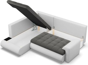 Tokio sarokkanapé, L alakú háttámlával, 2 ágyneműtartóval, bársony + műbőr, baloldali, szürke - fehér