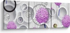 Kép a 3D absztrakció körökkel és virágokkal (órával) (90x30 cm)