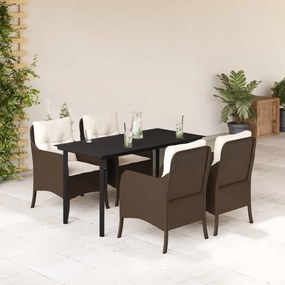5 részes barna polyrattan kerti étkezőgarnitúra párnákkal