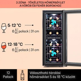 Klarstein Shiraz 12 Duo borhűtő 2 zóna 42L/12 palack 5-12 / 12-18 °C érintőképernyővel