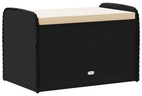 fekete polyrattan tárolópad párnával 80 x 51 x 52 cm
