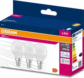 3x Led izzó E14 P45 4,9W 40W 470lm 6500K Hideg 200° Osram Value