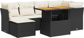 vidaXL 7 részes fekete polyrattan kerti ülőgarnitúra párnával