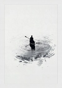 Poszter Keret Fa Grafika Ázsia Japán Sumi-e Víz Csónak 40x60