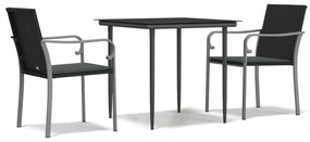 vidaXL 3 részes polyrattan és acél kerti étkezőgarnitúra párnával