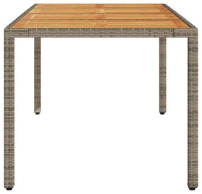 szürke polyrattan kerti asztal akácfa lappal 190 x 90 x 75 cm