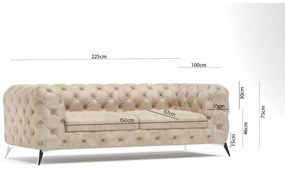 Bézs bársony kanapé 225 cm Chelsea – Ropez