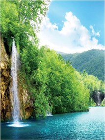 Flizelin fotótapéta Vízesés hegyek folyó zöld kék 206x275 +ragasztó