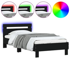 fekete ágykeret fejtámlával és LED-világítással 100 x 200 cm