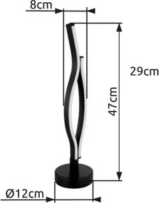 Globo 67206T Asztali lámpa fém fekete matt, műanyag fehér, alumínium fekete matt, fekete PVC kábel, billenőkapcsoló a kábelen, ø: 120mm, M:470mm, kábelhossz 1500mm, LED 12W 230V, 1430lm forrás, 460lm kimenet, 3000K