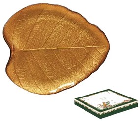 Hársfalevél őszi üveg tányér 28x23 cm díszdobozban Forest Dream