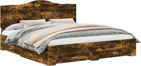 vidaXL Ágykeret fejtámlával fiókkal Füstölt tölgy 200 x 200 cm Faanyag