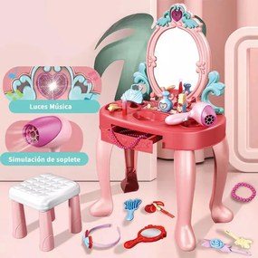 Sminkasztal lányoknak, XGETOP® sminkasztal, nagy tükör, hajszárító, kiváló kiegészítők, dallamok és fények, magasság 74,7 cm