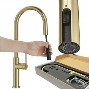 Konyhai csaptelep bruhed gold kihúzható kifolyócső csaptelep 360° Prati 2 funkció