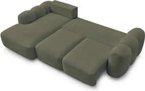 Zöld buklé kinyitható-tárolóhelyes sarokkanapé (bal oldali-heverő résszel) Montaigne – Bobochic Paris