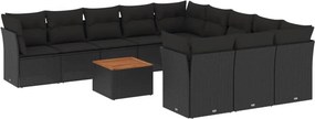 vidaXL 12 részes fekete polyrattan kerti ülőgarnitúra párnákkal