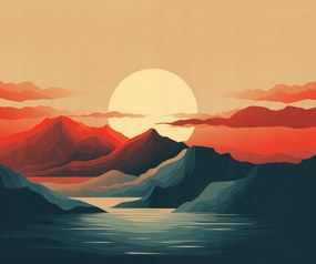 Poszter 60x50cm Naplemente a hegyek felett