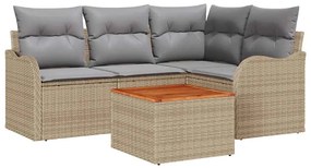 vidaXL Kerti Kanapé Szett párnával 5 pcs Bézs polirattan