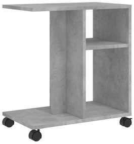 betonszürke szerelt fa kisasztal kerekekkel 50 x 30 x 55 cm