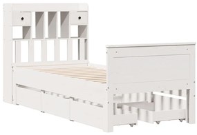 fehér tömör fenyőfa könyvespolcos ágy matrac nélkül 90 x 200 cm