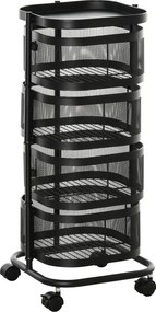 HOMCOM Névleges Trolly 4 Drótkosárral, Felső Polccal és Forgó Kerekekkel, Acél és PP Műanyag, 33x33x77cm, Fekete | Aosom