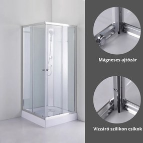 Stuxi Genova 80x80 cm szögletes két tolóajtós fehér hátfalas zuhanykabin 5 mm üveggel zuhanytálcával és csapteleppel