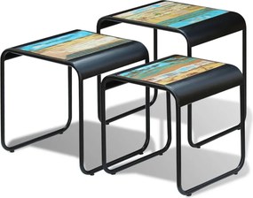 vidaXL 3 darab egymásba rakható tömör újrahasznosított fa asztal