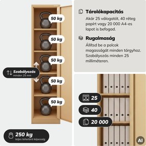 Keskeny fém irodai iratszekrény, bézs, 450x1850x400 mm: ALEX Fresh Style