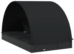 2 személyes fekete polyrattan napágy kerek tetővel 213x118x97cm