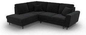 Fekete bársony kinyitható tárolóhelyes sarokkanapé (bal oldali-L alakú) Kyoto – Cosmopolitan Design