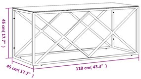 üveg és rozsdamentes acél dohányzóasztal 110x45x45 cm