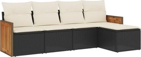 vidaXL 5 részes fekete polyrattan kerti kanapészett párnákkal
