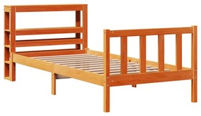 viaszbarna tömör fenyőfa ágykeret fejtámlával 90 x 200 cm