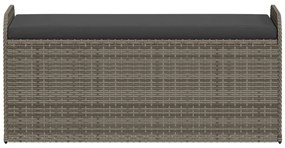 Szürke polyrattan tárolópad párnával 115 x 51 x 52 cm