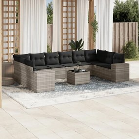 vidaXL 11 részes világosszürke polyrattan kerti ülőgarnitúra párnákkal