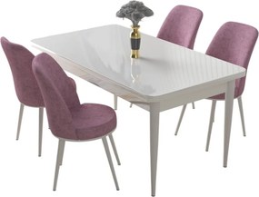Nil étkezőgarnitúra, fehér-rózsaszín, 110 cm
