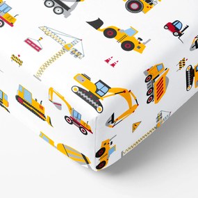 Goldea gyermek pamut körgumis lepedő - teherautók és kotrógépek 140 x 200 cm